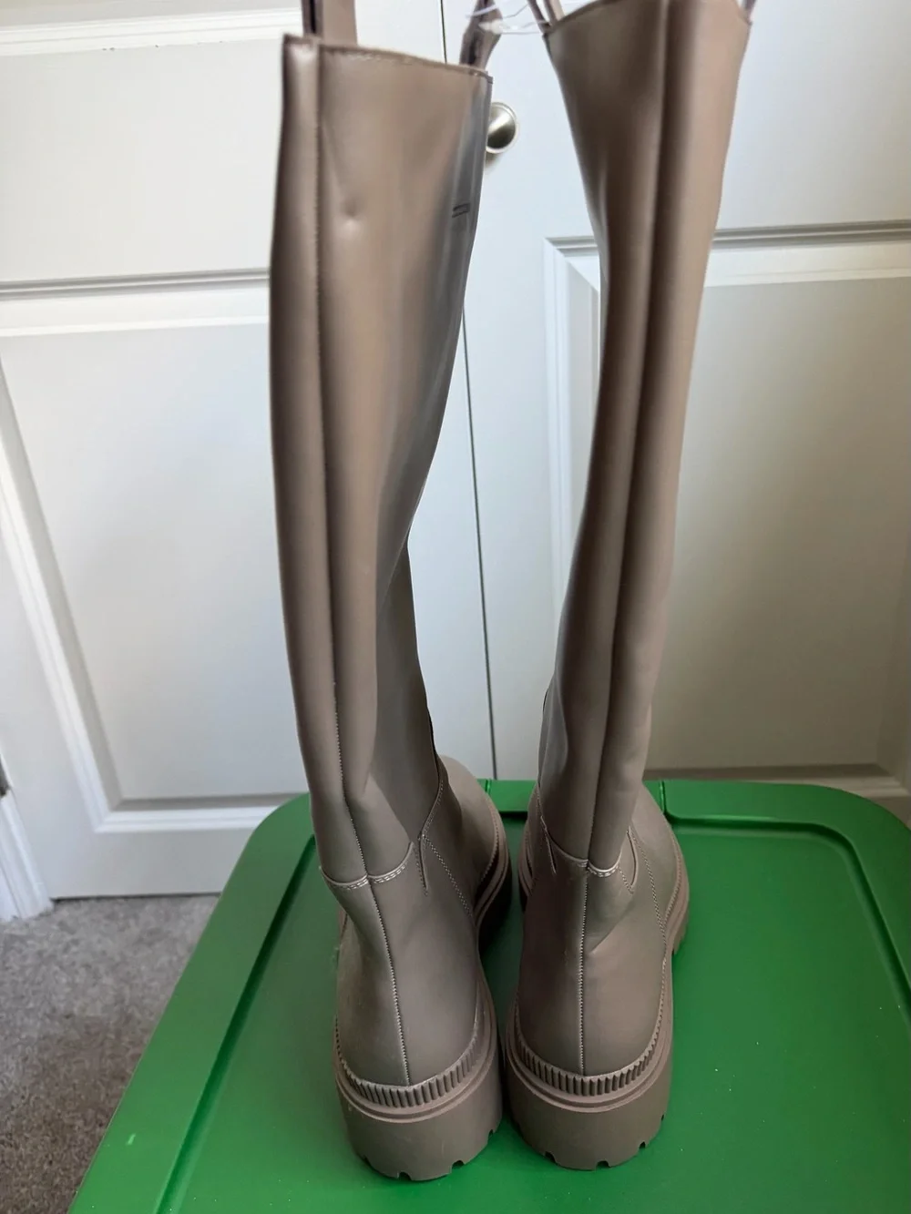 H&M Tall Faux Leather Lug Sole Boots in Taupe